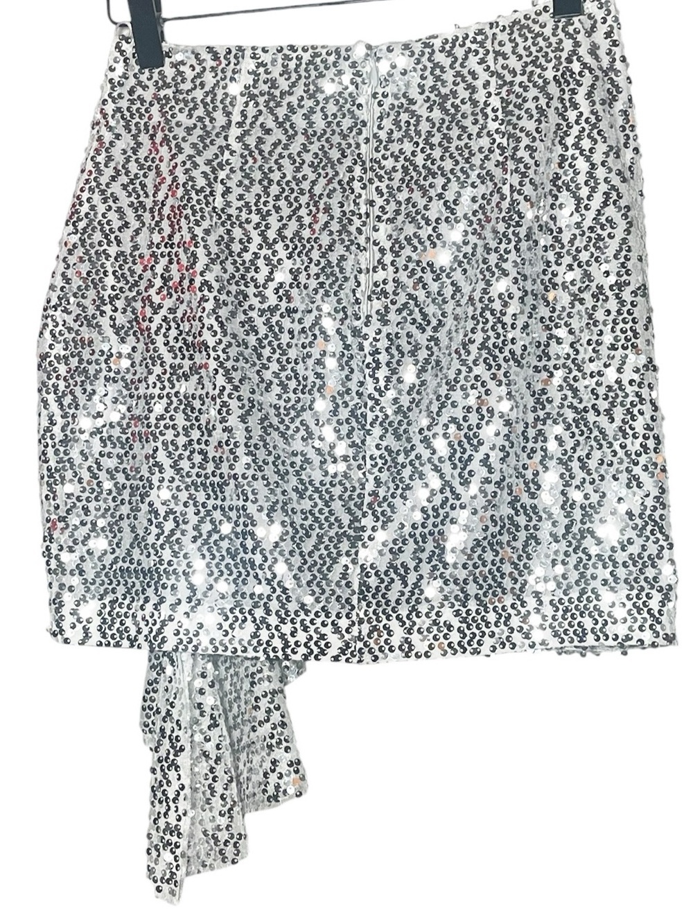 In The Mood For Love Silver Sequin Wrap Mini Skirt Glam Party Medium - Picture 3 of 4